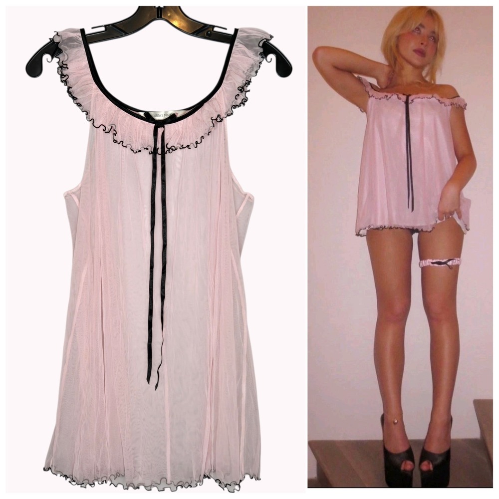 Victorias Secret Pink Babydoll Nightgown Slip Dress Sabrina Carpenter Medium Vtg